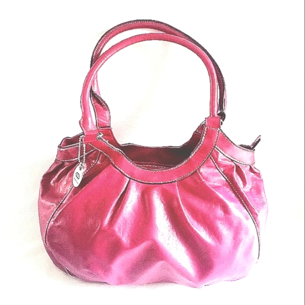 Womens NWOT Pleated Faux Leather Plum & Mauve Mix Satchel Purse